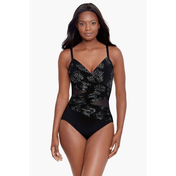 Miraclesuit Mystique Black One Piece Swimsuit in Iridium Size 10 NWT - Picture 1 of 8